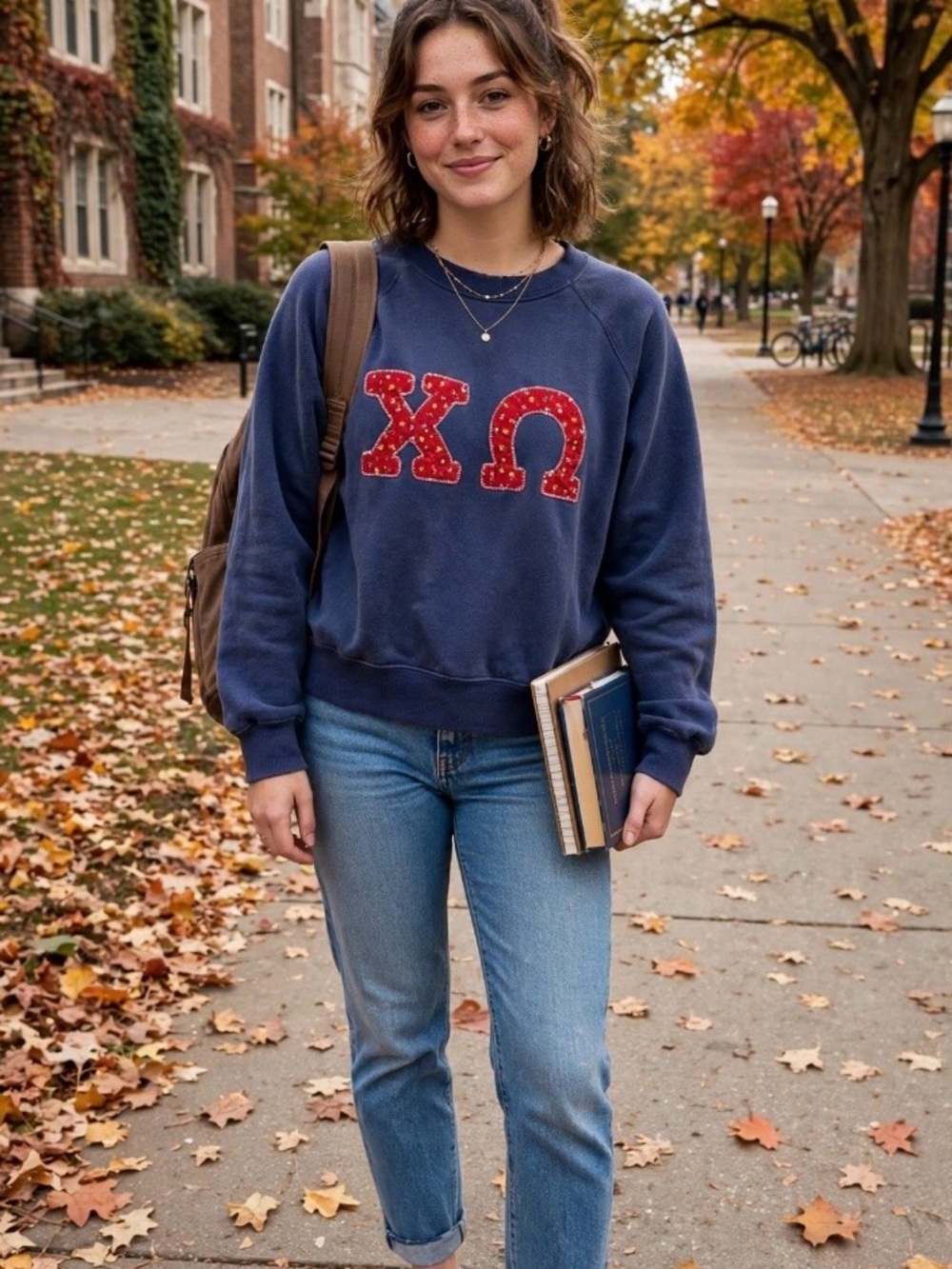 Vintage Navy Crewneck Sweatshirt with hand stitched Red Appliqué Letters